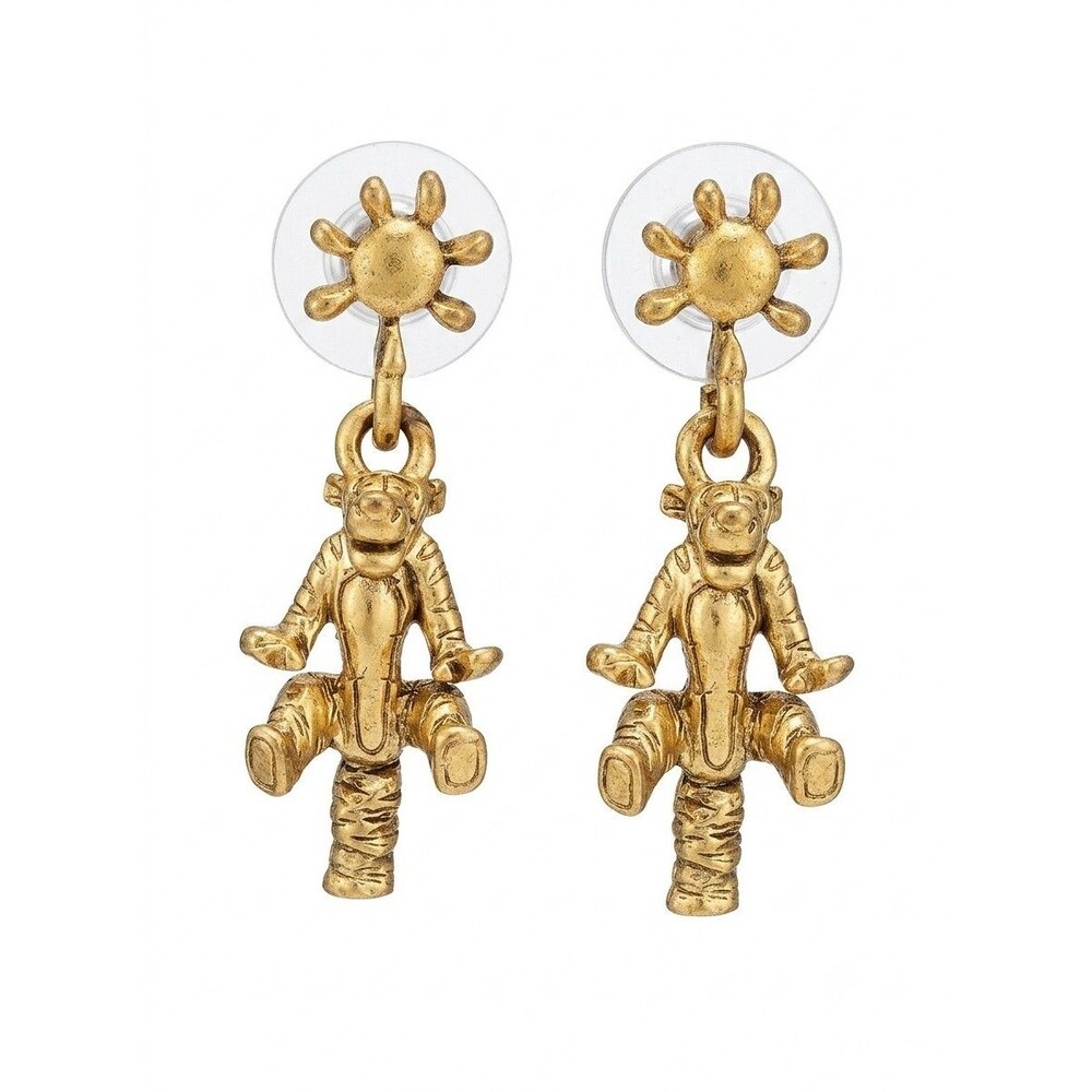 VTG Disney Tigger Dangle Earrings Winnie the Pooh Gold Tone Bouncy Character